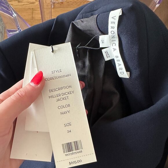 NWT Veronica Beard Miller Blazer Dickey Jacket in Navy Blue Size 24 Lightweight - Picture 3 of 10